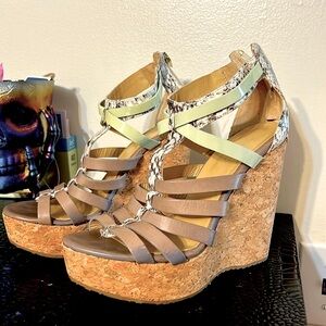 🆕Jimmy Choo Leather Python Cork Wedge Sandals